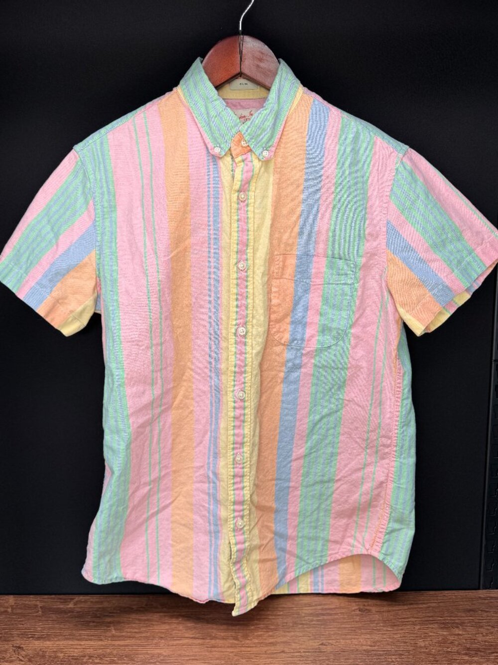 J.Crew Broken-In Oxford Pastel Stripe Short Sleeve Shirt Medium